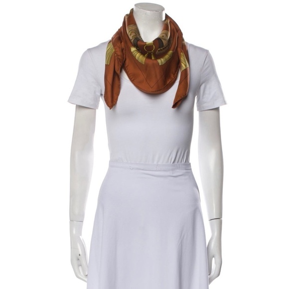 Hermès Vintage Brown Square Aux Champs Equestrian Floral Print Silk Scarf 90cm - Picture 2 of 12